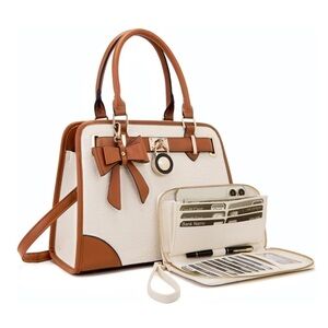 Women’s Vegan Leather Purse Set Satchel Tote Bag With Matching Wallet 2pcs